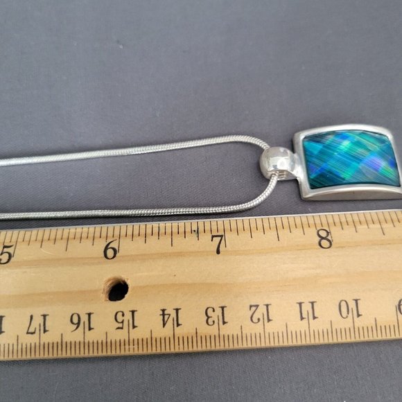 KC Blue Stone Rectangle Pendant Necklace Earrings Fashion Set Blue Silver Tone - Picture 12 of 12